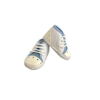 Tenesi nou-nascuti, baieti, alb cu bleu, masura 18 Tenesi nou-nascuti, baieti, alb cu bleu, masura 18