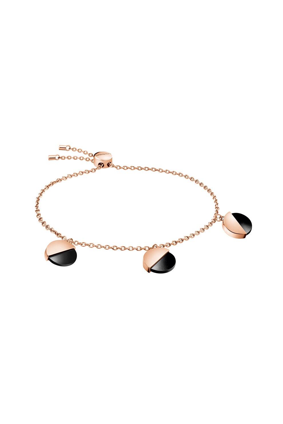 CALVIN KLEIN, Bratara din otel inoxidabil cu nod glisant, Auriu rose/ Negru