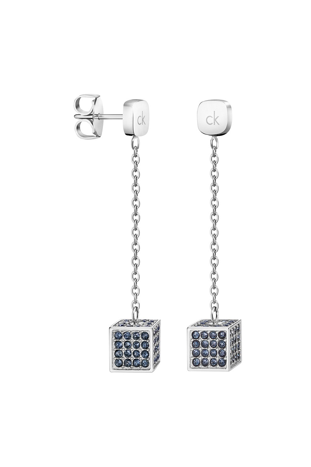 CALVIN KLEIN, Cercei drop cu cristale Swarovsk Rocking, Argintiu