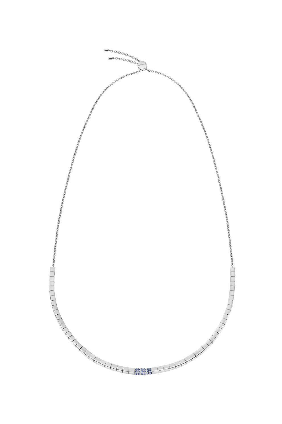 CALVIN KLEIN, Colier de otel inoxidabil, decorat cu cristale, Argintiu