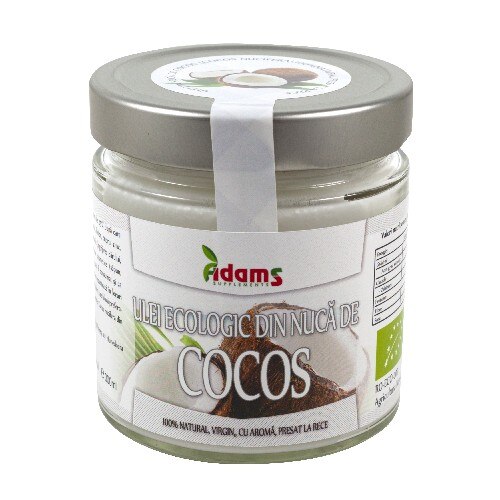 Ulei din nuca de Cocos Bio (presat la rece) borcan, Adams Vision, 300 ml