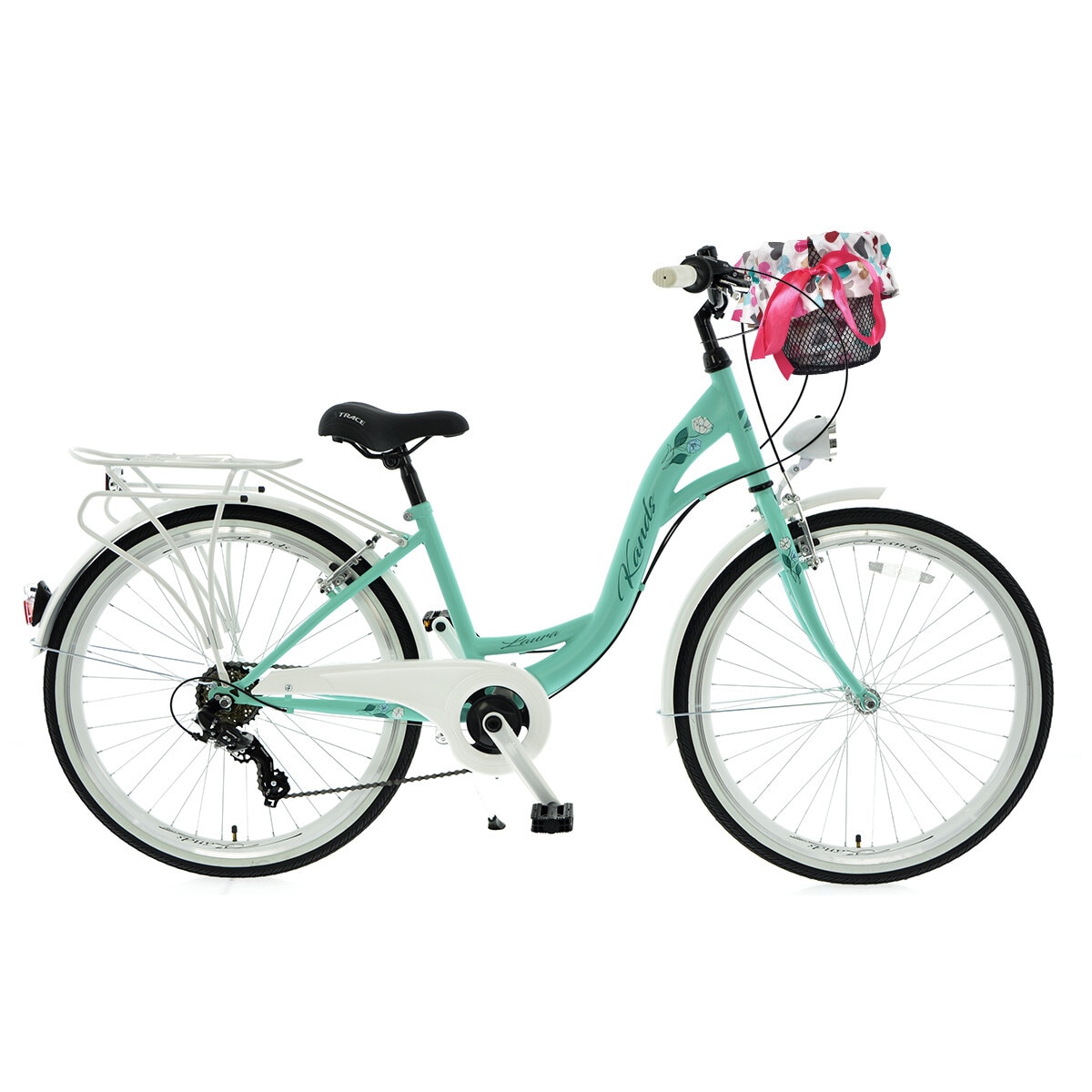 Bicicleta Kands Laura Roata 26'' Menta 6 viteze 130-160 cm inaltime, Cu cos, Shimano, Lumini cu leduri