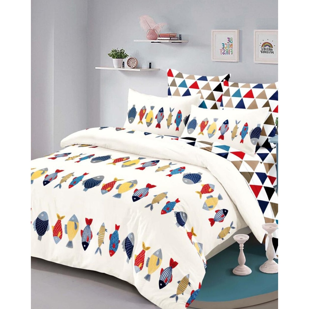 Set Lenjerie Finet Satinat, 6 Piese, Pat 2 Persoane, Pesti Colorati