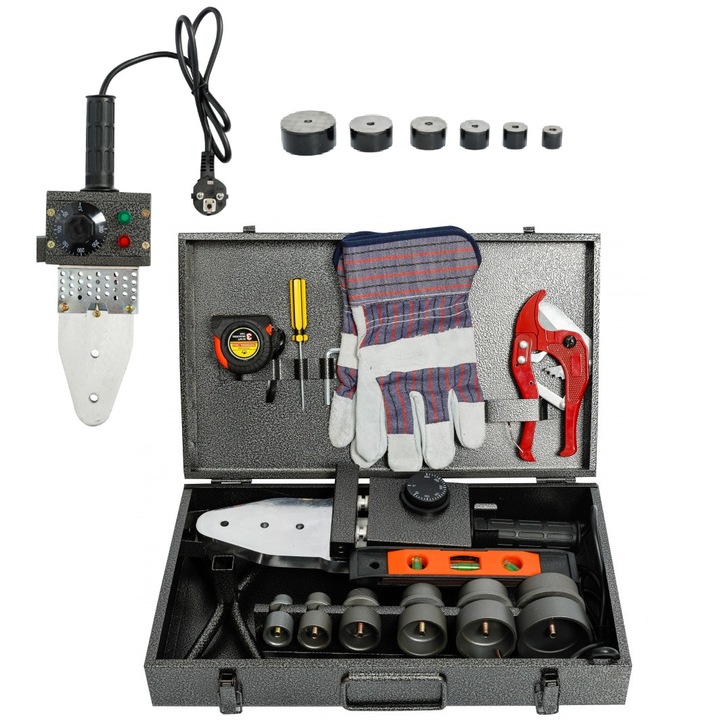 Комплект машина за заваряване на полипропиленови тръби PPR, мощност 2200 W, 6 батерии, модел Ural