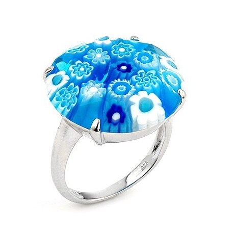 Inel argint rodiat cu sticla de Murano bleu BeSpecial ISX0284 Argint 925 fara nichel, rodiat si sticla de Murano
