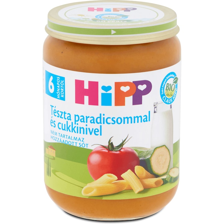 Hipp Bébiétel tészta paradicsom és cukkini ízesítéssel, 6 hónapos kortól, 190 g