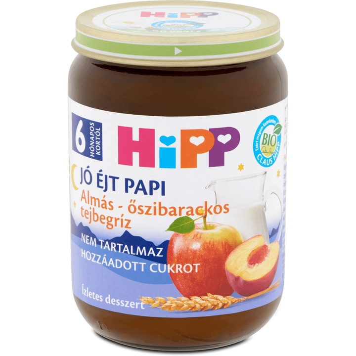Hipp Jó Éjt Papi almás-őszibarackos tejbegríz, 6 hónapos kortól, 190 g