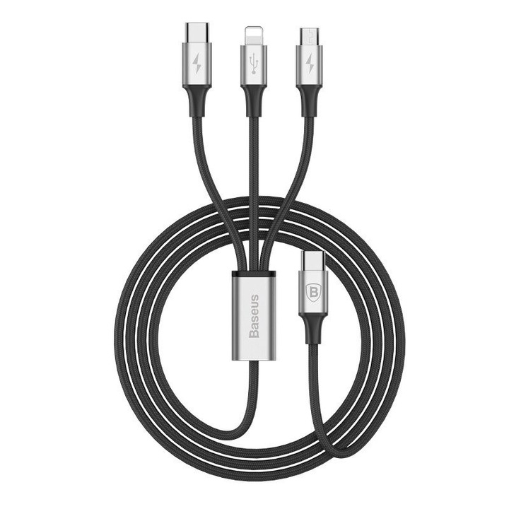 C USB-kábel: Baseus Rapid 3in1 Type C / Lightning / Micro 3A 1.2M - fekete