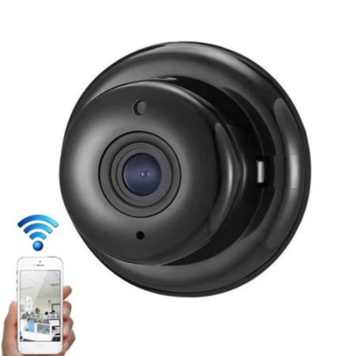 Мини Панорамна Камера PIMPOM, V380, WiFi Camera,IP Бебефон,Черна