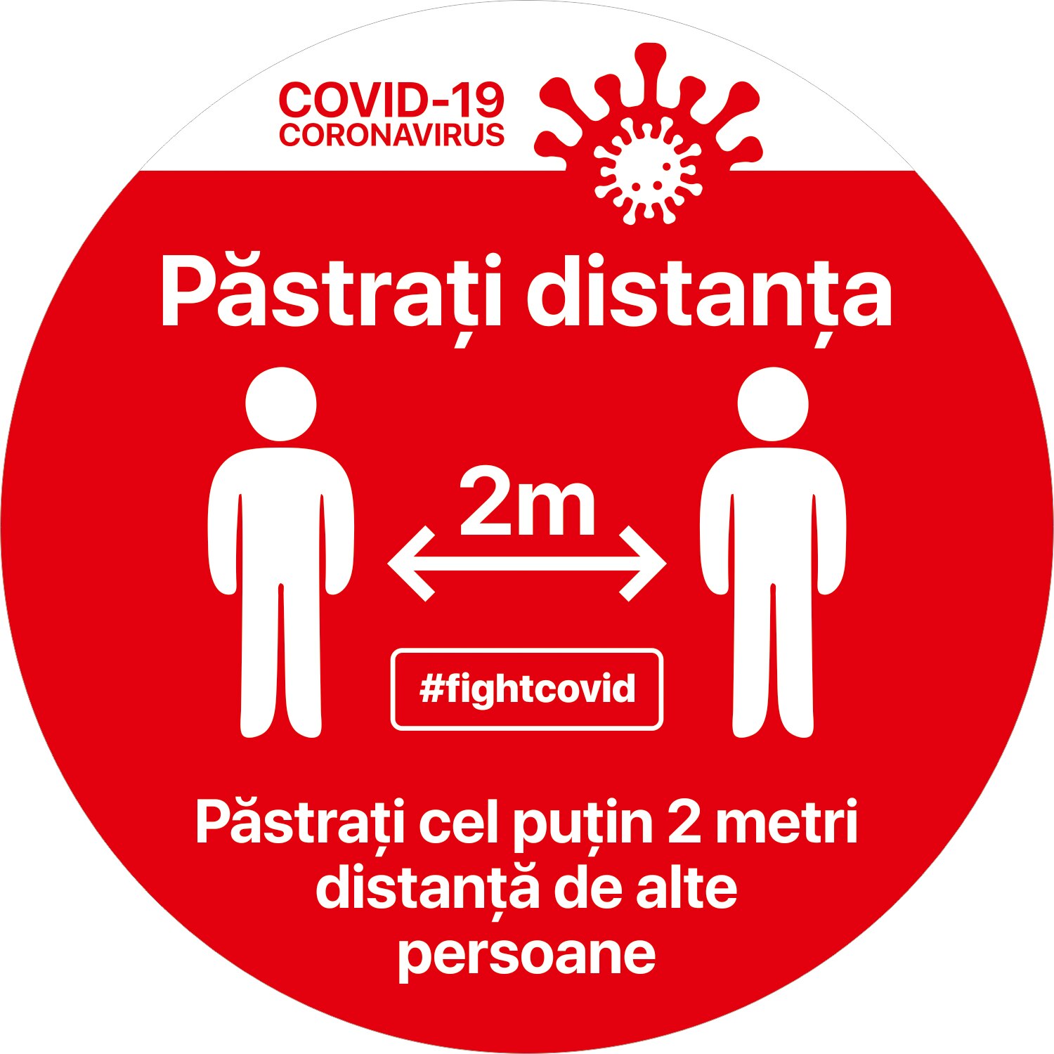 Autocolant distantare Covid-19, ADC4, cerc, rosu, 30 x 30 cm