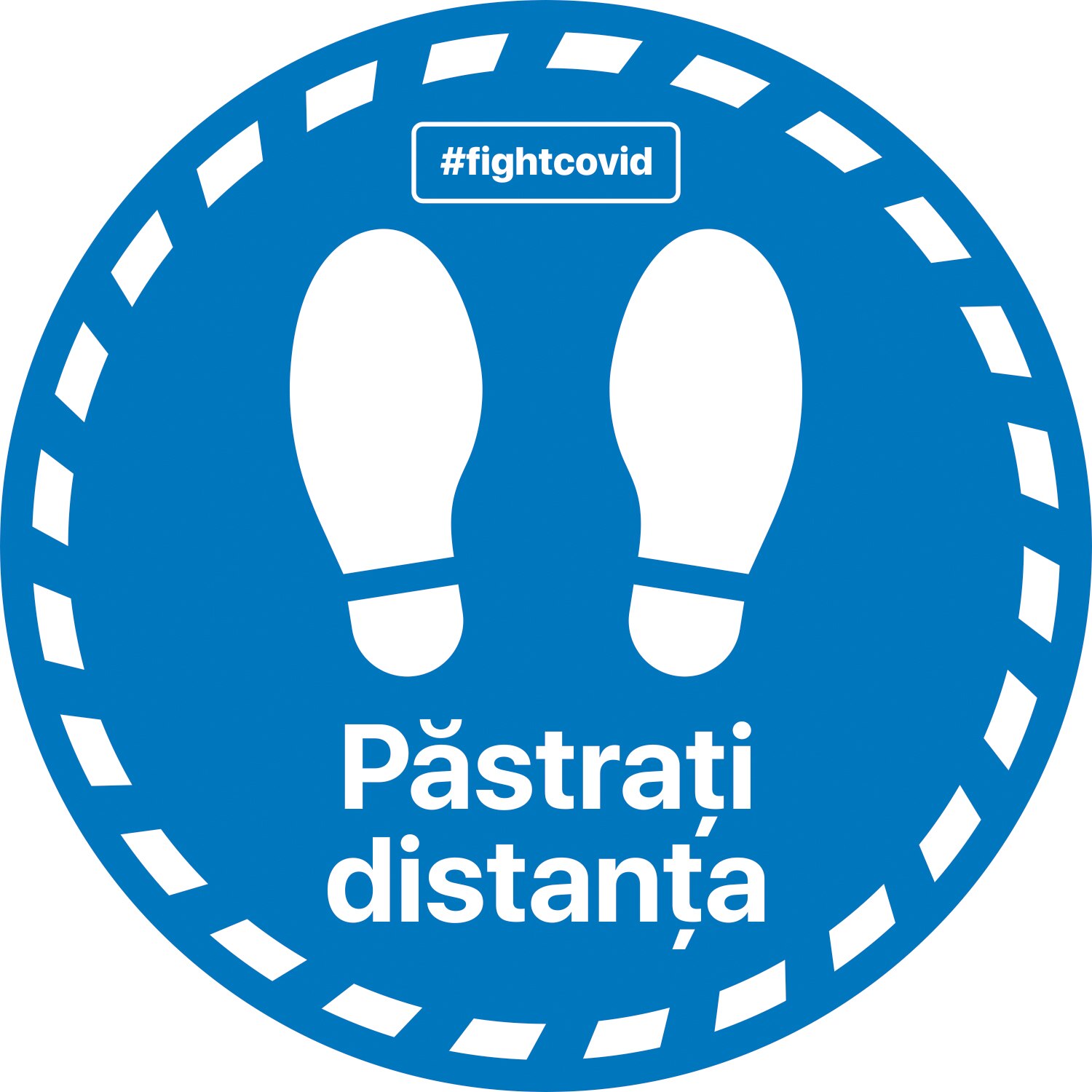 Autocolant distantare Covid-19, ADC5, cerc, albastru, 30 x 30 cm
