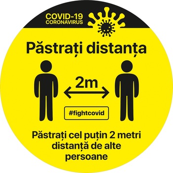 Autocolant distantare Covid-19, ADC4, cerc, galben, 30 x 30 cm Autocolant distantare Covid-19, ADC4, cerc, galben, 30 x 30 cm