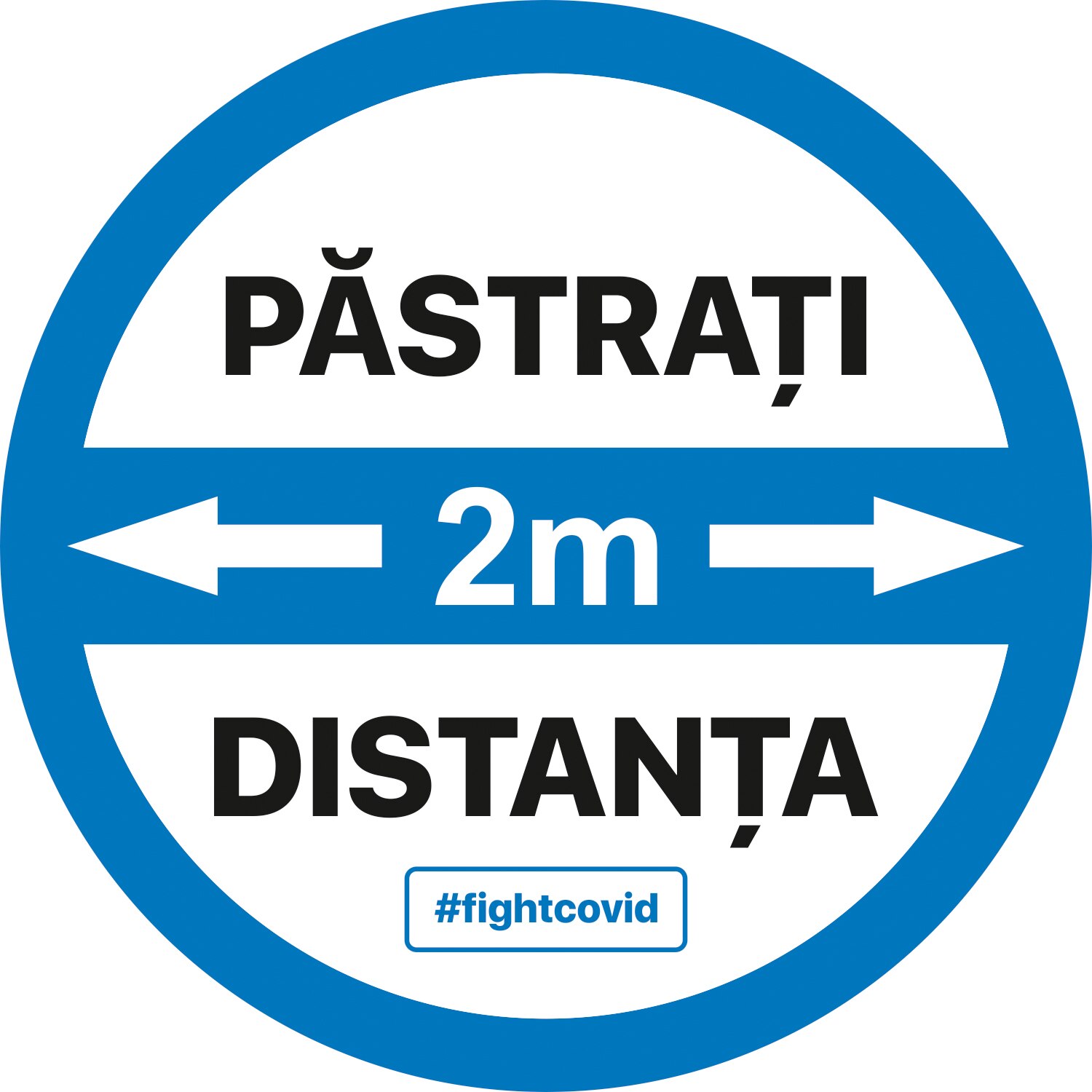Autocolant distantare Covid-19, ADC2, cerc, albastru, 30 x 30 cm