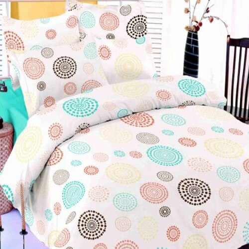 Lenjerie de pat 4 piese, Valle Rossa, dimensiune mica din policoton, Circle Blue