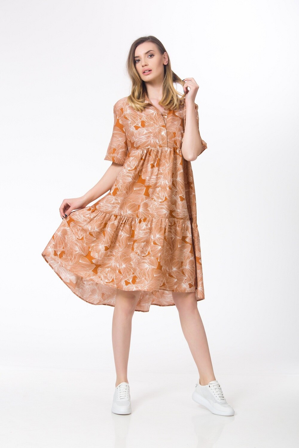 Rochie BE YOU cu print floral, Cupru, M