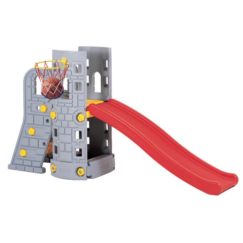 Centru de joaca 2 in 1 deluxe Castel Edu Play cu tobogan si cos basket