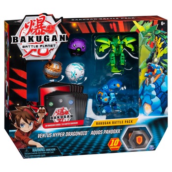 Set Bakugan Battle Pack - Ventus Hyper Dragonoid si Aquos Pandoxx, cu 5 figurine incluse Set Bakugan Battle Pack - Ventus Hyper Dragonoid si Aquos Pandoxx, cu 5 figurine incluse