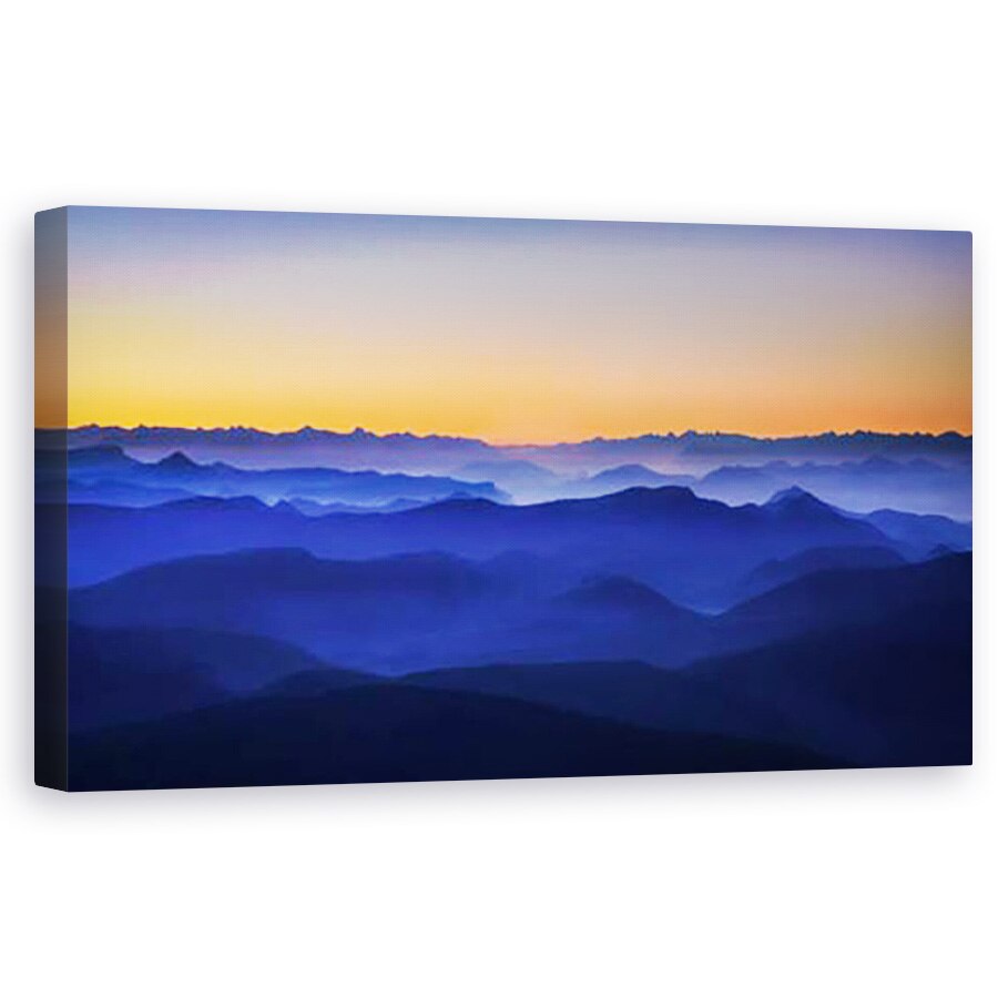 Tablou Canvas - Muntii Misty, Peisaj, Albastru, Seara, Apus De Soare, Ceata, Strat, 60 x 120 cm