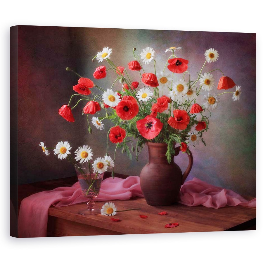 Tablou Canvas - Natura Moarta Cu Un Buchet De Maci Si Musetel, 40 x 50 cm
