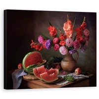 tablou canvas - natura moarta pepene galben fructe mar vaza flori vara 80 x 100 cm imagen 13_0_
0