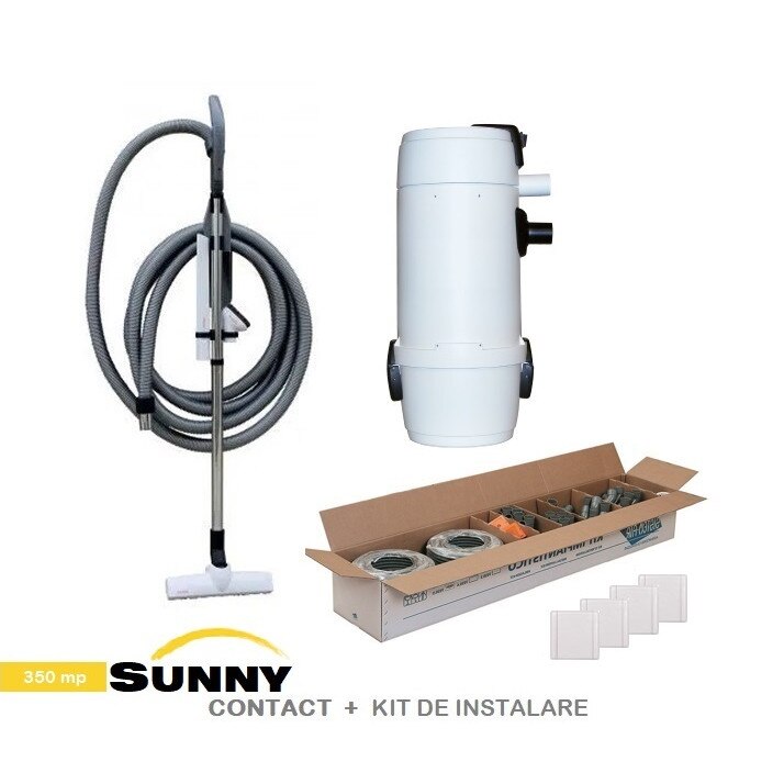 Aspirator centralizat Sunny Big 350 mp, set perii + furtun de 9 m, kit de instalare 4 prize