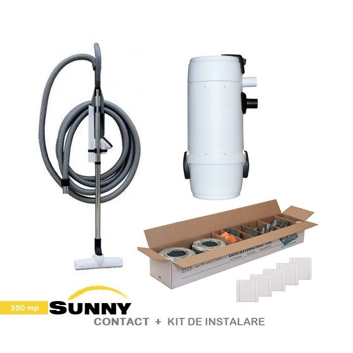 Aspirator centralizat Sunny Big 350 mp, set perii + furtun de 9 m, kit de instalare 5 prize