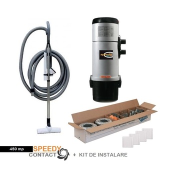 Aspirator centralizat Speedy 450 mp, set perii + furtun de 9 m, kit de instalare 4 prize Aspirator centralizat Speedy 450 mp, set perii + furtun de 9 m, kit de instalare 4 prize