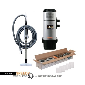 Aspirator centralizat Speedy 450 mp, on/off, set perii + furtun de 9 m, kit de instalare 5 prize Aspirator centralizat Speedy 450 mp, on/off, set perii + furtun de 9 m, kit de instalare 5 prize