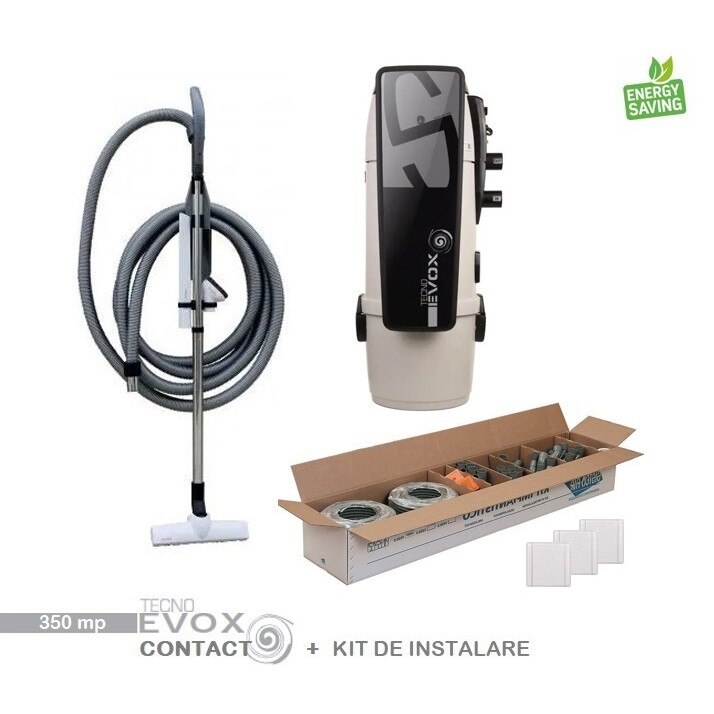 Aspirator centralizat Tecno Evox 350 mp, set perii + furtun de 9 m, kit de instalare 3 prize