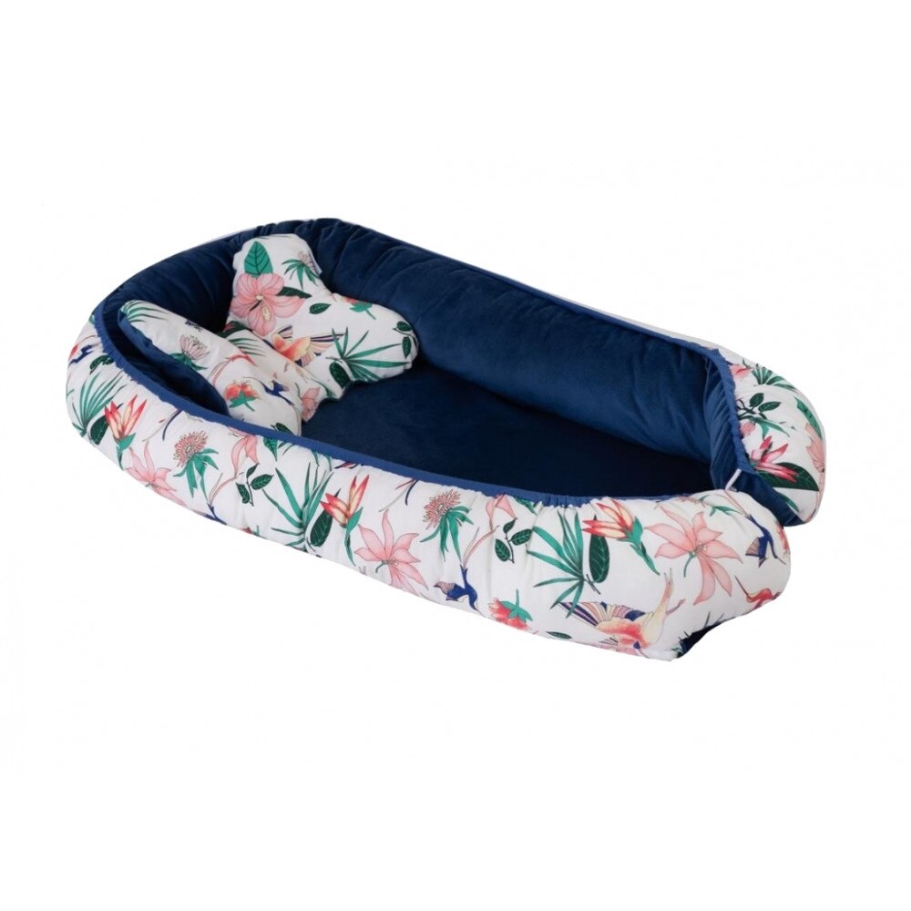 Saltea reductor cu doua fete Baby Nest Velvet Birds and Flowers 02