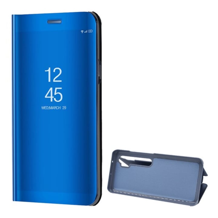 Telefontok álló (aktív flip, oldalra nyíló, asztali tartó funkció, tükrös felület, Mirror View Case) Kék [Xiaomi Mi Note 10 Lite]