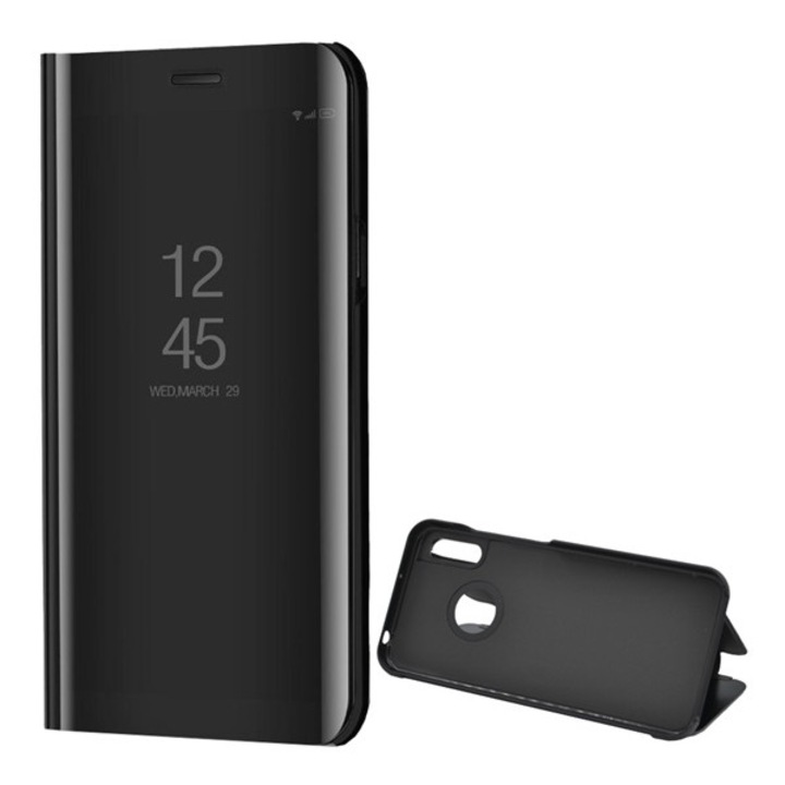 Telefontok álló (aktív flip, oldalra nyíló, asztali tartó funkció, tükrös felület, Mirror View Case) Fekete [Honor 8A (Play 8A), Huawei Y6 2019 (Y6 Prime 2019), Huawei Y6s (2019)]