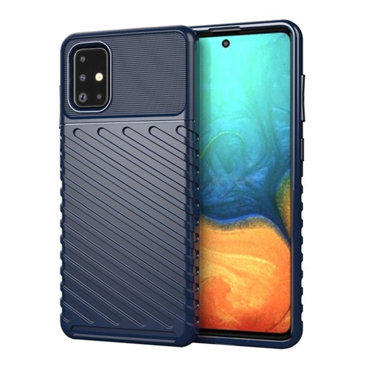 Samsung Galaxy A71 (SM-A715F) Gigapack szilikon telefonvédő (közepesen ütésálló, csíkos, dombor minta) sötétkék, gigapack csomagolás