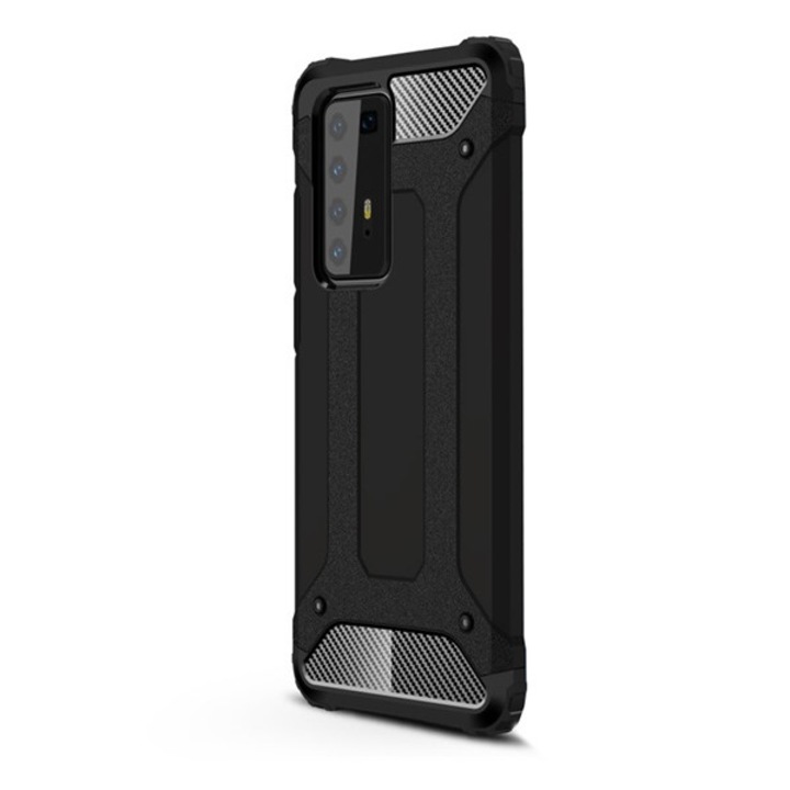 Mobiltelefon tok, kompatibilis, Huawei P40 Pro 5G Gigapack defender műanyag telefonvédő (ütésállóság, légpárnás sarok, szilikon belső, fémhatás) fekete, gigapack csomagolás