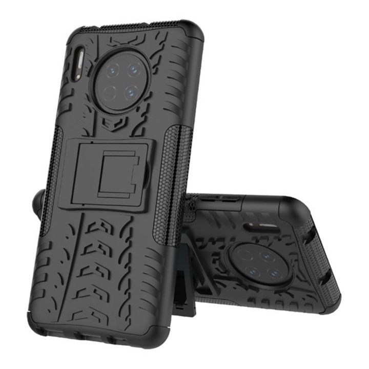 Mobiltelefon tok, kompatibilis, Huawei Mate 30 Gigapack defender műanyag telefonvédő (ütésállóság, szilikon belső, kitámasztó, autógumi) fekete, gigapack csomagolás