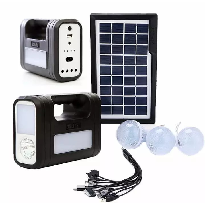 Kit cu panou solar, 3 lampi, 3 becuri si USB incarcare telefon, GD-LITE