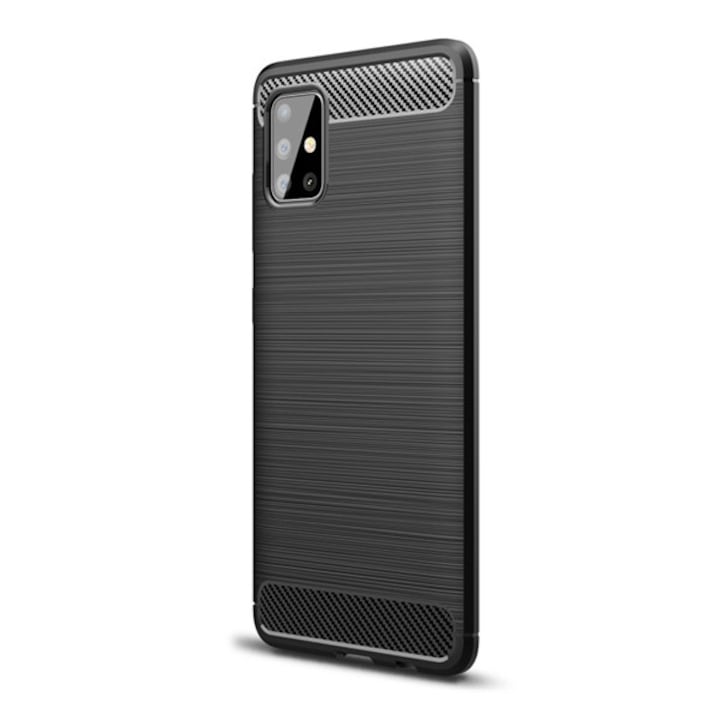 Gigapack Gumi/Szilikon Tok Samsung Galaxy A51 Készülékhez, Szálcsiszolt, Fekete Karbon Mintás