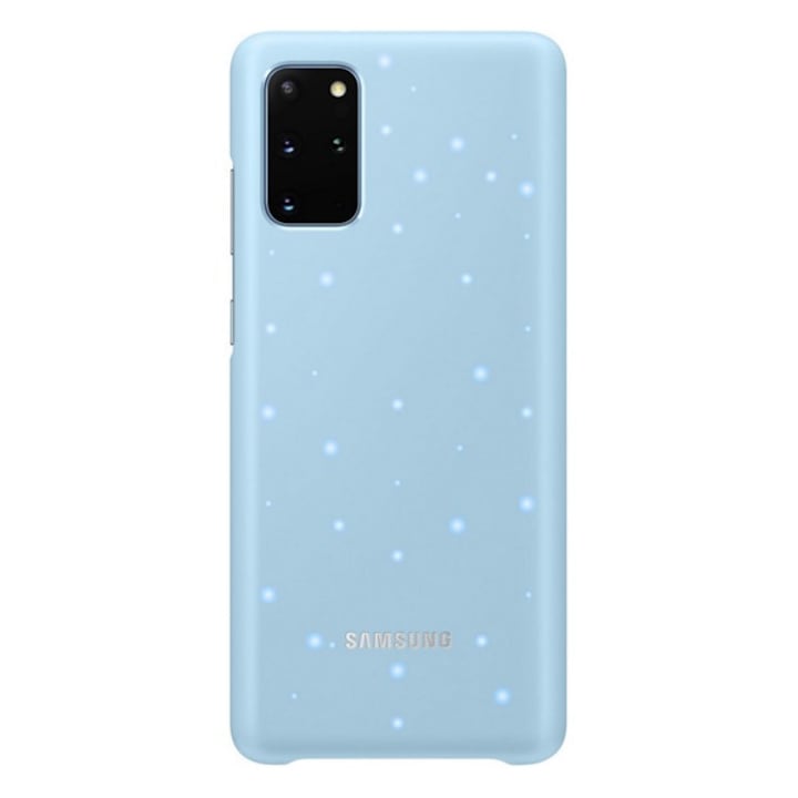 Samsung Galaxy S20 Plus 5G (SM-G986) / Galaxy S20 Plus (SM-G985F) Пластмасов протектор за телефон Samsung (ултра тънък, функция за уведомяване за обаждания и съобщения, LED осветление) светло син, опаковка на производителя