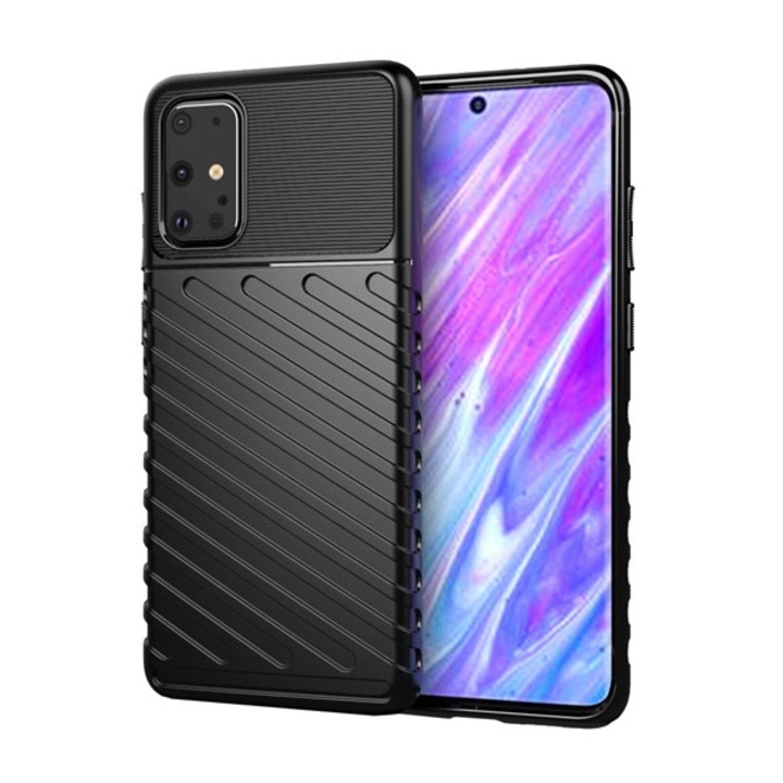 Gigapack szilikon mobiltelefon tok, ütésállóság, csíkos, dombor minta, fekete, kompatibilis: Samsung Galaxy S20 Plus 5G, SM-G986, / Galaxy S20 Plus, SM-G985F