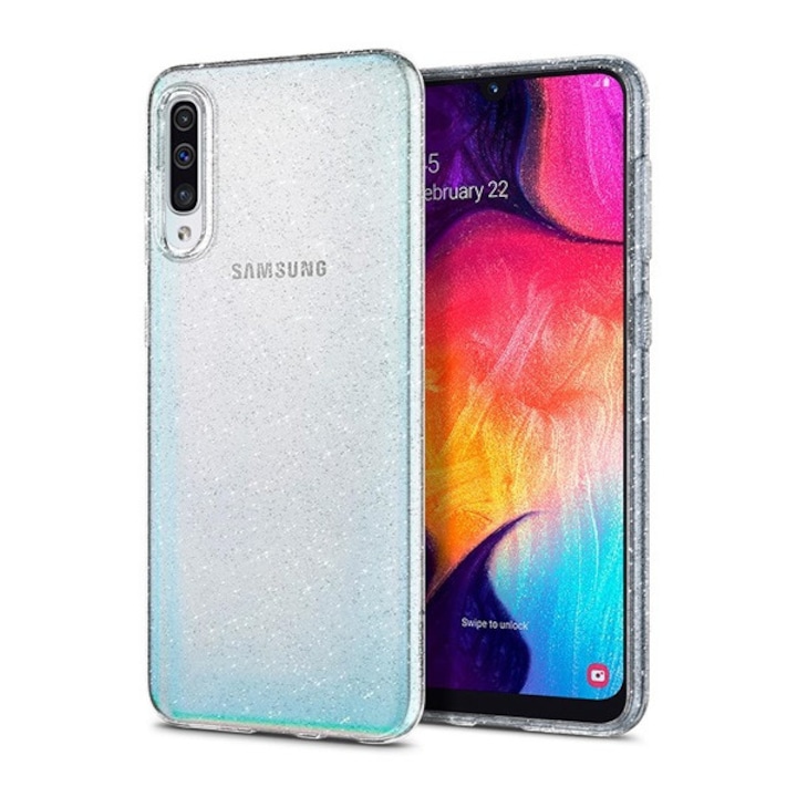 Spigen liquid crystal glitter szilikon mobiltelefon tok, ütésállóság, légpárnás sarok, csillámporos, átlátszó, kompatibilis: Samsung Galaxy A50s, SM-A507F, / Galaxy A30s, SM-A307F, / Galaxy A50, SM-A505F