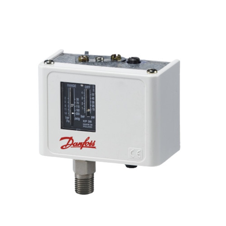 Presostat Danfoss, tip KPI 35, -0,2…8 bar, diferential 0,4…1,5 bar, conexiune proces G1/4"