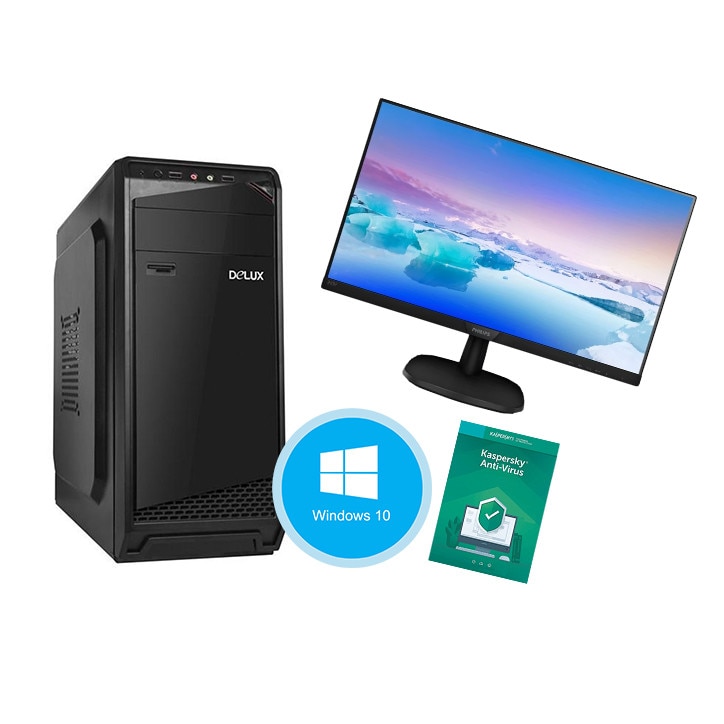 Pachet PC Tower Maxi457, Intel® Core™I5 4570, Memorie RAM 16GB, 240SSD, Black Case, 10 Home 64bit, Kaspersky Antivirus Monitor 21" - eMAG.ro