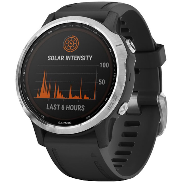 Часовник Smartwatch Garmin Fenix 6S, Solar Silver/Black Band GPS, 42 мм