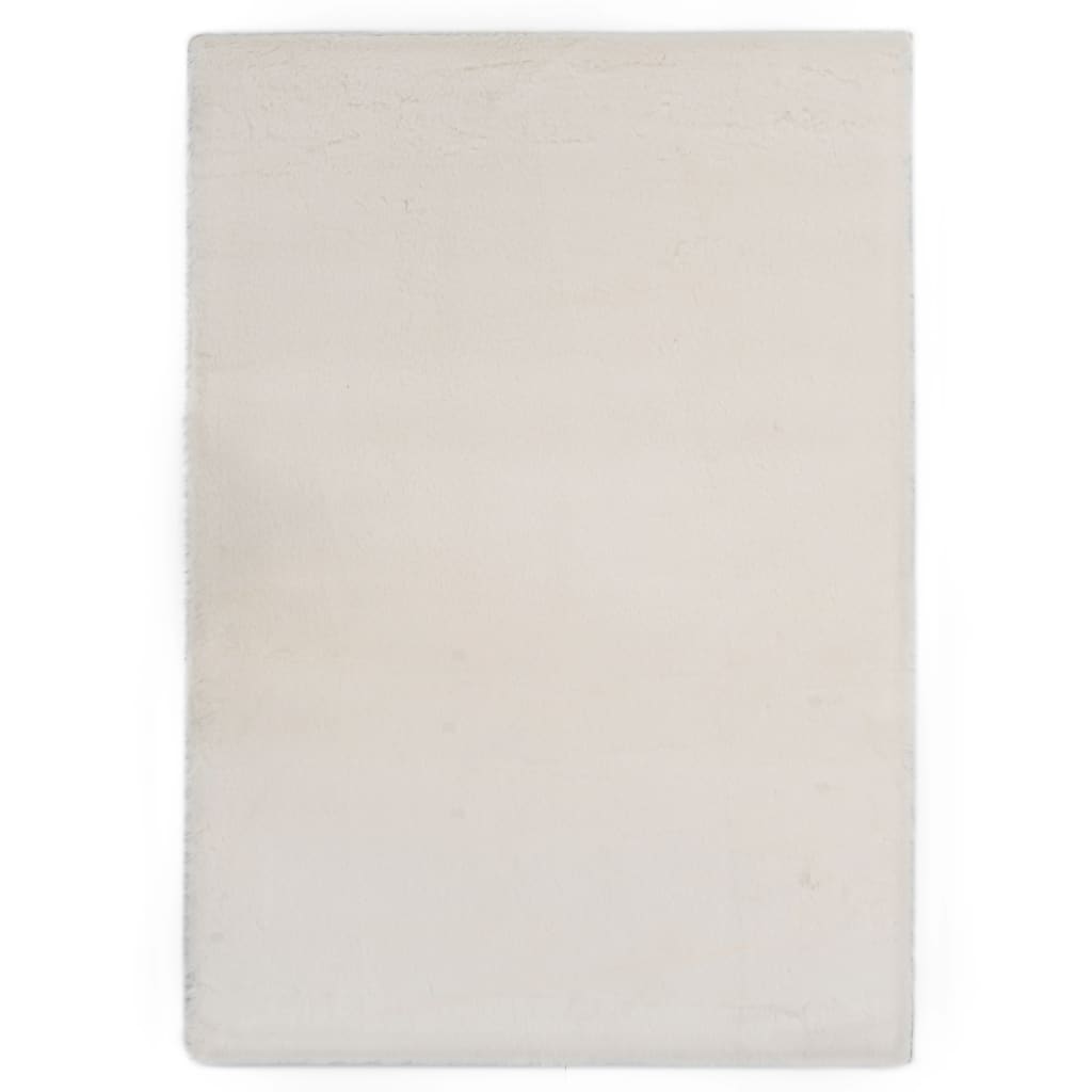 Covor pufos tip blana ecologica de iepure, vidaXL, Poliester, 80 x 150 cm, 20 mm, 1000 g/m², Crem