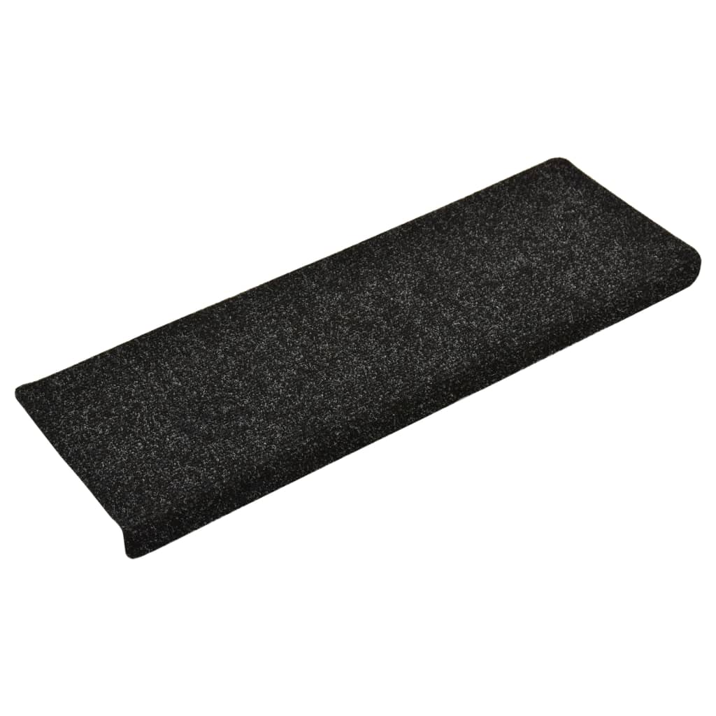 Set 15 covorase de scari cusatura punch, vidaXL, Polipropilena, 65 x 25 cm, Negru