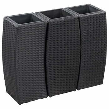Set 3 jardiniere de gradina/balcon, vidaXL, Poliratan, 28 x 28 x 70 cm, Negru Set 3 jardiniere de gradina/balcon, vidaXL, Poliratan, 28 x 28 x 70 cm, Negru