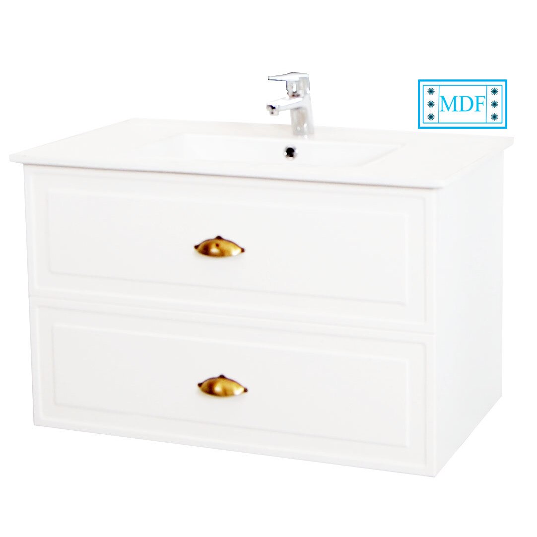 Baza si lavoar seria 096 - 80cm , suspendat cu sertare , Badenmob , Alb