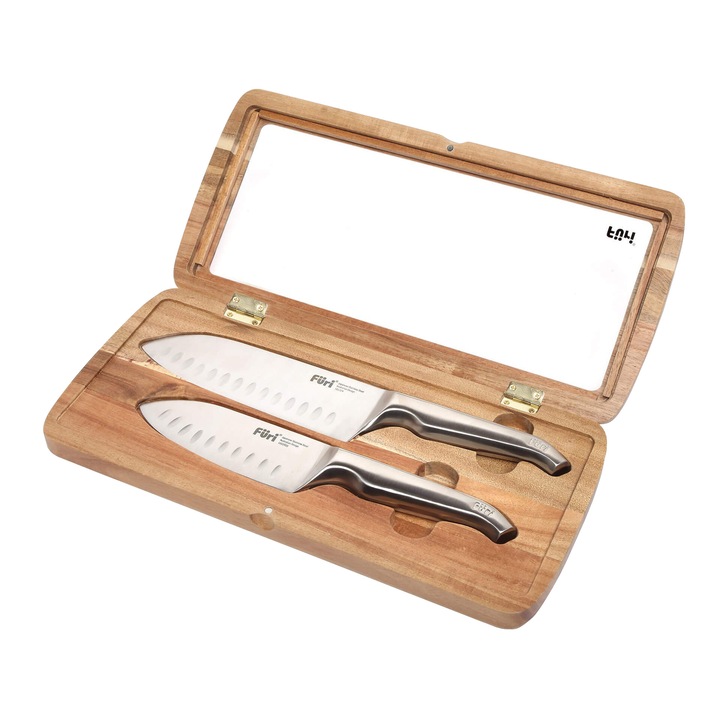 Set 2 cutite Santoku Füri PRO East/West, otel japonez