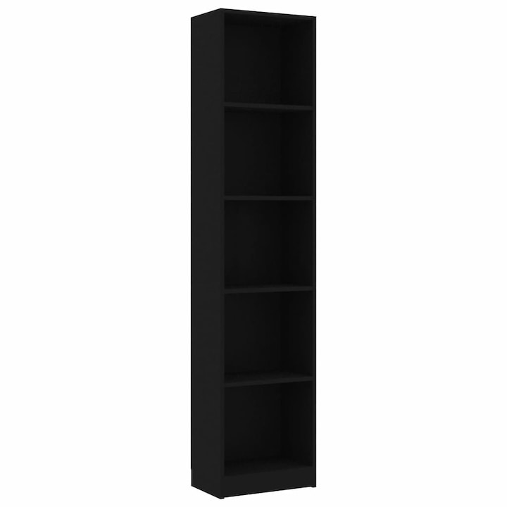 vidaXL 5-szintes fekete forgácslap könyvszekrény / polc 40 x 24 x 175 cm