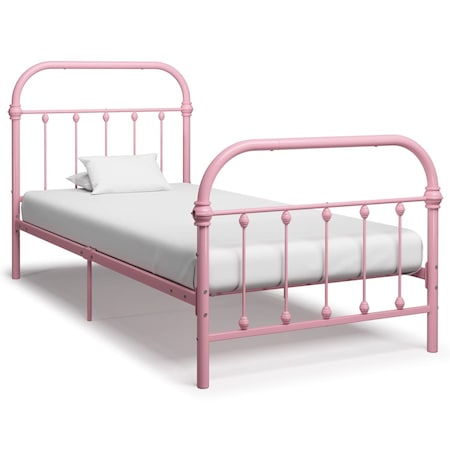 Cadru de pat pentru 1 persoana, roz, 90 x 200 cm, metal, Clasic cu somiera inclusa, BED7401